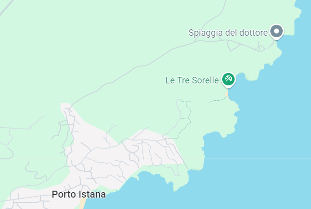 Blick auf Google Maps Standardkarte im Bereich Porto Istana auf Sardinien
